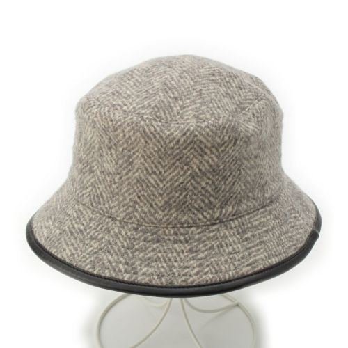 モッチ エルメス MOTSCH POUR HERMES カシミヤ 縁レザー ハット 帽子 グレー系 58