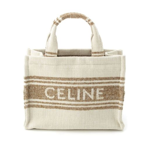 セリーヌ ロゴ カバ タイス キャンバス レザー トートバッグ ハンド ベージュ ブラウン