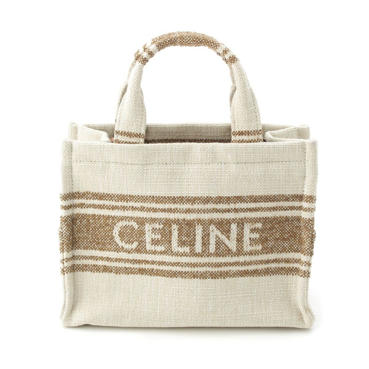 セリーヌ ロゴ カバ タイス キャンバス レザー トートバッグ ハンド ベージュ ブラウン