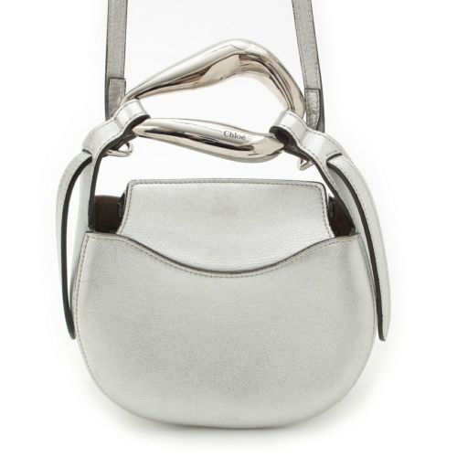 クロエ キス レザー 2way ショルダー ハンドバッグ 肩掛け メタリックシルバー