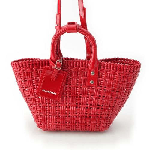 バレンシアガ パテントレザー ビストロ バスケット ハンドバッグ 671342 レッド XS