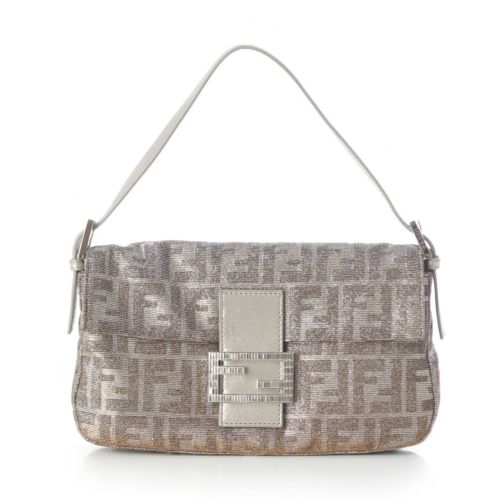 フェンディ FFズッカ マンマバケット ラインストーン ワン ショルダーバッグ 8BR600 シルバー ラメ