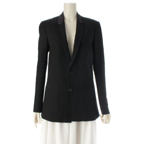 ジバンシー ティッシ期 サテン衿 切替 ロング テーラードジャケット ブラック