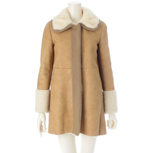 プラダ ミンク ファー ウール アウター ムートンコート ブラウン 36