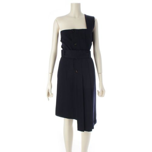 トリココムデギャルソン 80s e80s ウール ギャバジン ベルテッド ワンショルダー ジャンパースカート ワンピース TA-050020 ネイビー F