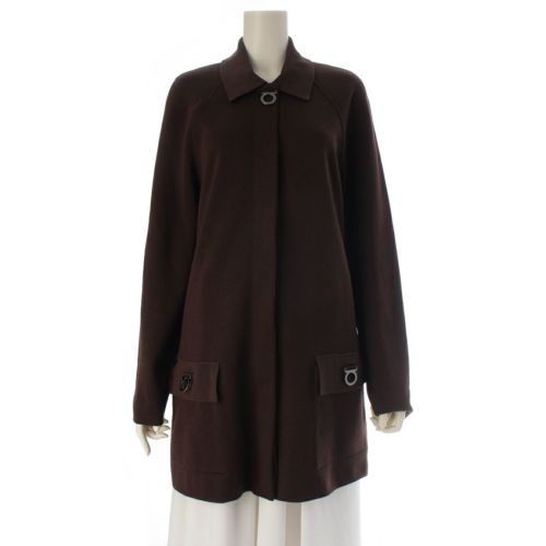 サルヴァトーレフェラガモ ウール ガンチーニ ベルテッド ニット カーディガン コート ブラウン L