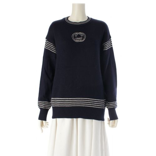 グッチ 70s ウール オールドグッチ セーター ロゴ セーター ニット ネイビー 50