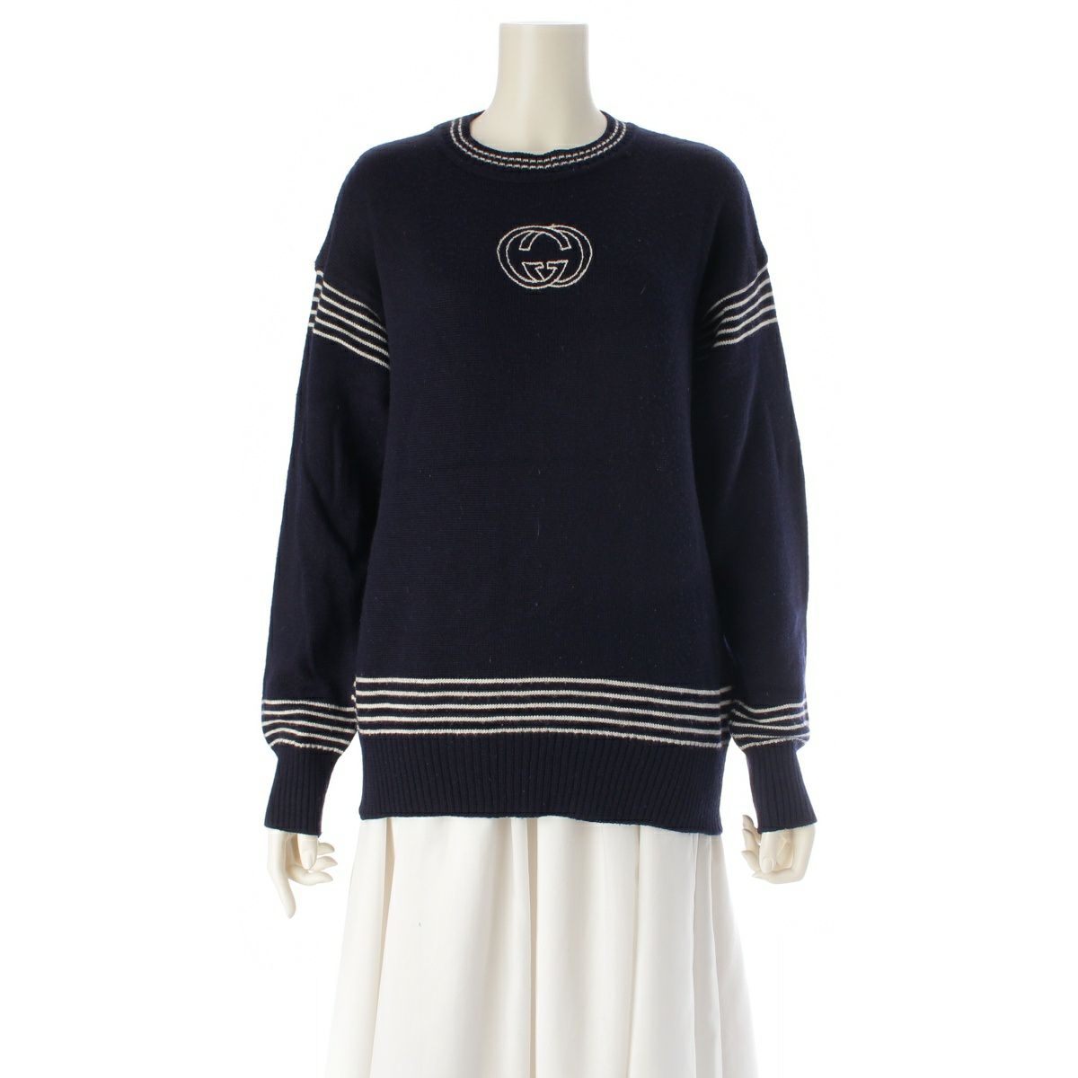 グッチ 70s ウール オールドグッチ セーター ロゴ セーター ニット ネイビー 50