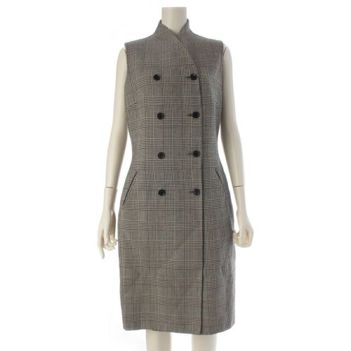 ラルフローレン パープルレーベル purple label ウール 千鳥 チェック ワンピース ノースリーブ デザイン グレー グレージュ 6