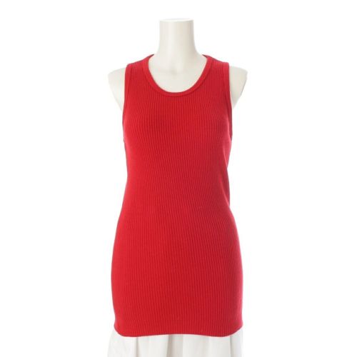 シャネル カシミヤ ココマーク 刺繍 リブニット タンクトップ トップス レッド 40