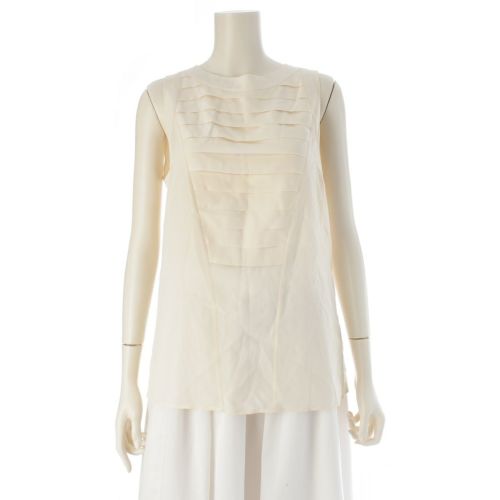 シャネル シルク ココマーク バックボタン ノースリーブ ブラウス トップス オフホワイト 38