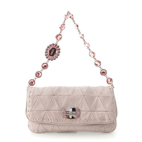 ミュウミュウ ナッパレザー ビジュー ラインストーン 2WAY ショルダー クラッチバッグ RP0197 ピンク ラベンダー