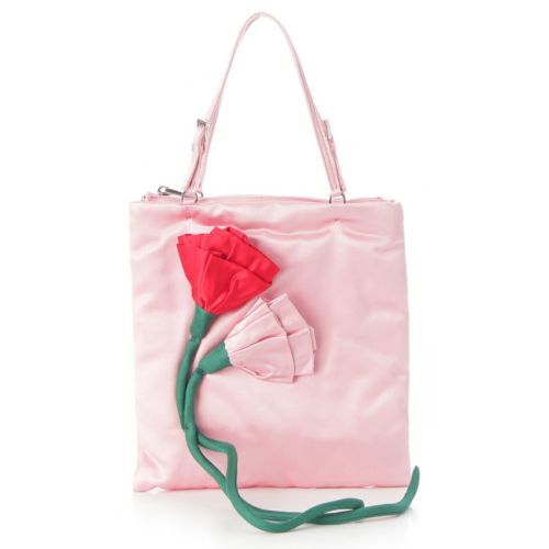 プラダ 19AW Blossom Mini Bag シルク混 サテン フラワー ランウェイ 2WAY チェーンショルダー ハンドバッグ ピンク