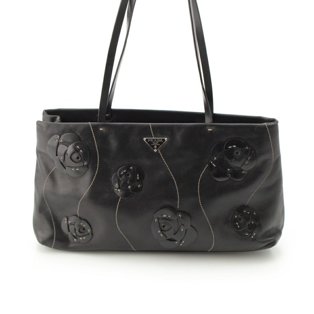 プラダ レザー フラワー 薔薇 ハンドバッグ ブラック