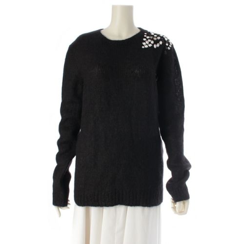 サンローラン 17年 モヘア ウール混 ビジュー セーター ニット トップス 501944 ブラック M