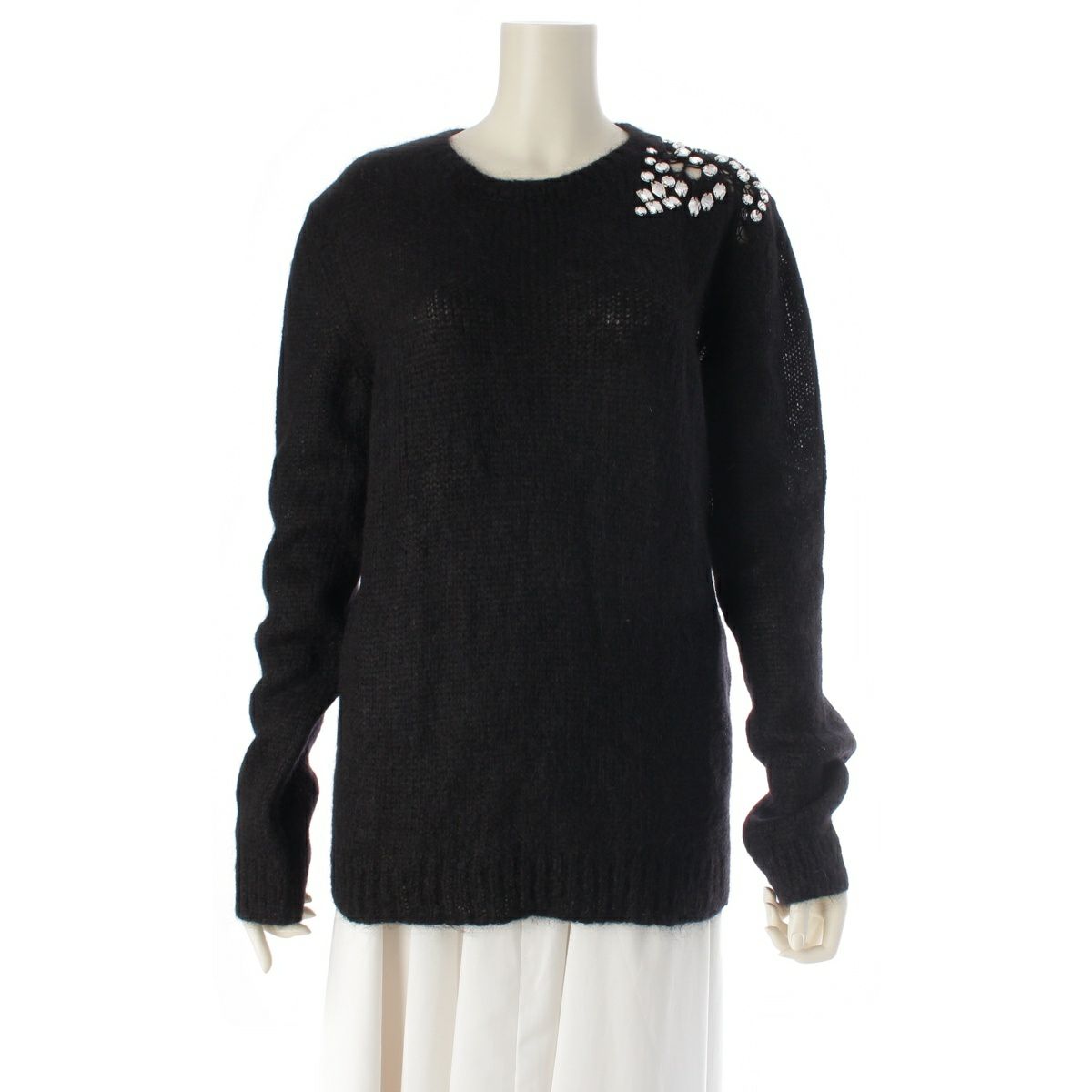 サンローラン 17年 モヘア ウール混 ビジュー セーター ニット トップス 501944 ブラック M