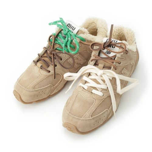 ミュウミュウ ニューバランス 25AW 530SL スウェード ボア ブリーチドレザー レースアップ スニーカー シューズ ベージュ 38