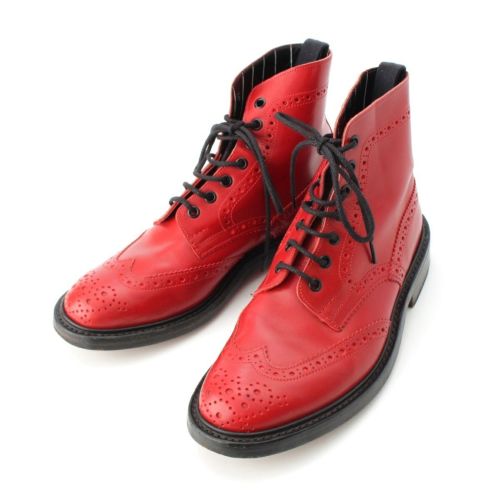トリッカーズ レザー ウイングチップ カントリー ブーツ レッド 27cm