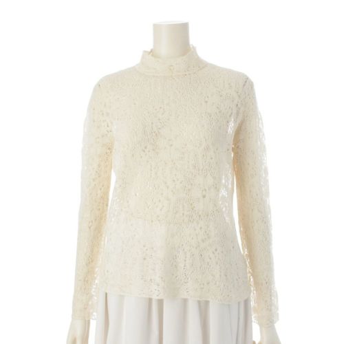 クリスチャンディオール リネン シルク混 ビー刺繍 レース 長袖 トップス 424S19AM75 アイボリー 34