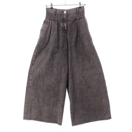 シャネル 22AW ココマーク パールボタン ワイド デニムパンツ ボトムス P73404 ブラック系 36