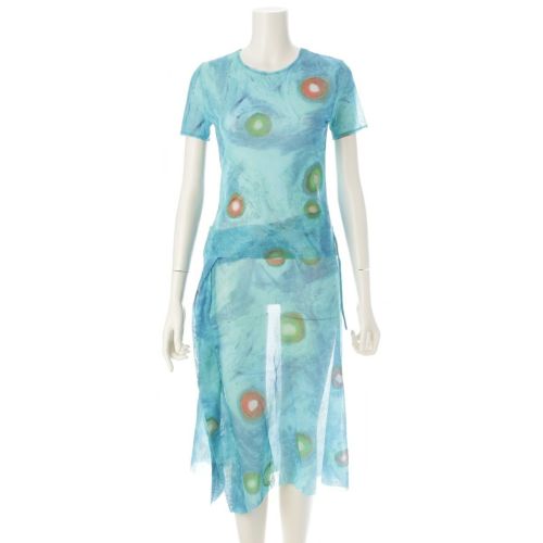 イッセイミヤケ 2003 03SS GALAXY シアー チュール ストレッチ スカートセットアップ 宇宙 総柄 IM31JK068 IM31JG047 マルチカラー 2