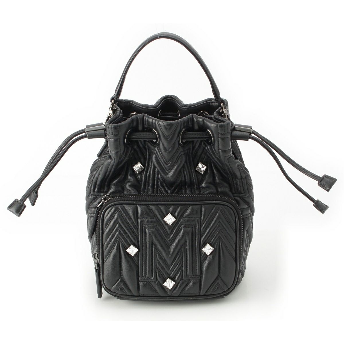 エム・シー・エム レザー ビジュー 巾着 ハンドバッグ ブラック