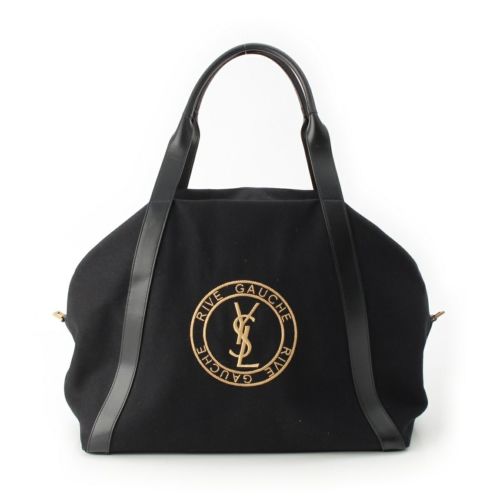 イヴサンローランリヴゴーシュ ボーリングレザー×キャンバス YSLモノグラム トートバッグ 774048 ブラック