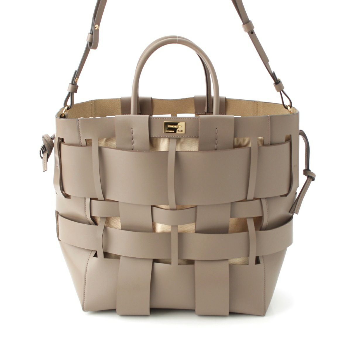 ZANCHETTI ザンケッティ ウーブン WOVEN SHOPPER TOTE レザー 牛革 レーヨン コットン バケット ゴールド金具 巾着 トートバッグ ハンド グレー