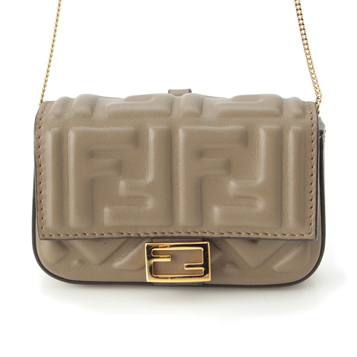 フェンディ FFズッカ マンマバケットレザー ゴールドチェーン ショルダーバッグ ポーチ 7AR844 ベージュ