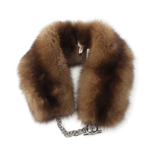 エルメス セーブルファー ティベット シェーヌダンクル マフラー so019 ブラウン