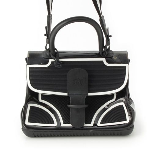 デルヴォー ブリヨン MM チャンピオン ビニール ラバー 2way ショルダー ハンドバッグ ブラック ホワイト