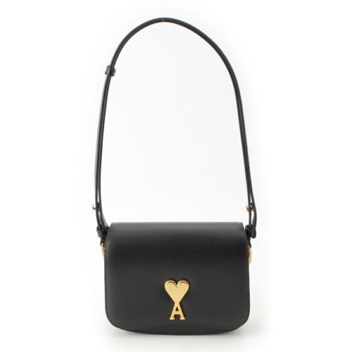 アミパリス グレインレザー アミアレクサンドル マテュッシ ロゴプレート ショルダーバッグ ブラック