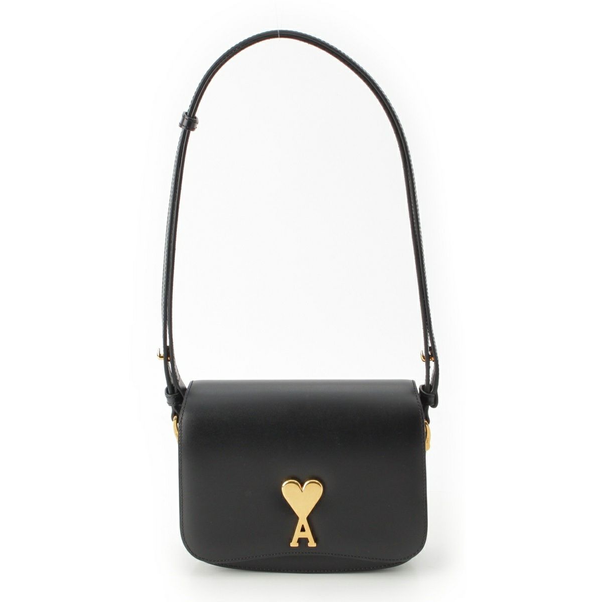 アミパリス グレインレザー アミアレクサンドル マテュッシ ロゴプレート ショルダーバッグ ブラック