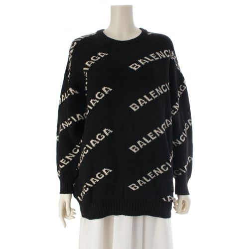 バレンシアガ ウール ロゴジャガード セーター トップス ニット ブラック ホワイト M