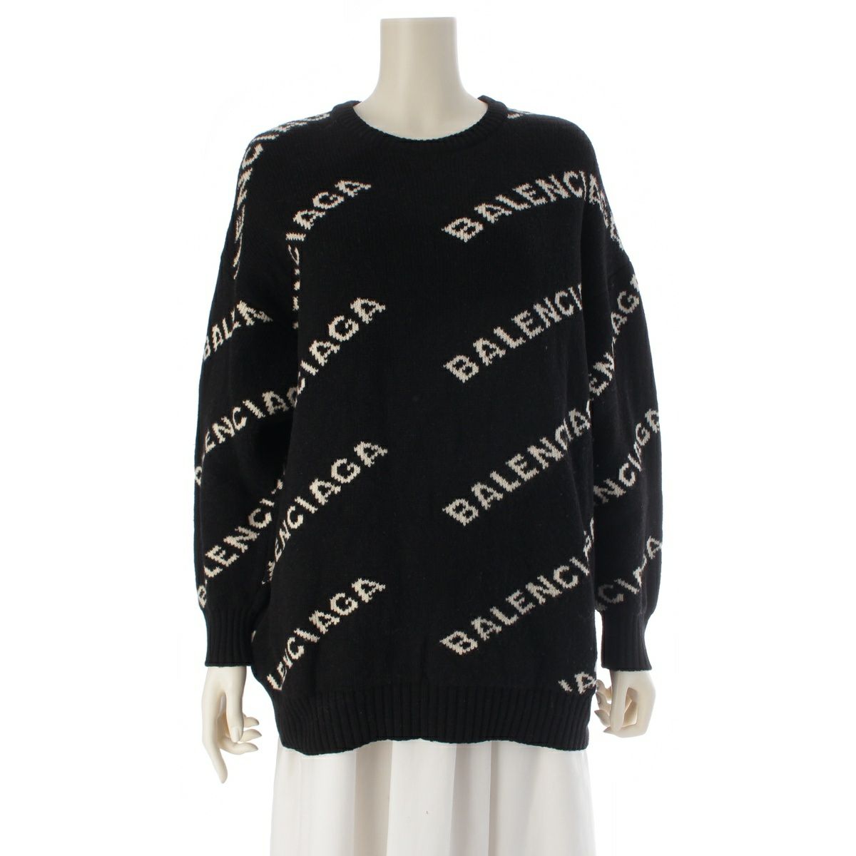 バレンシアガ ウール ロゴジャガード セーター トップス ニット ブラック ホワイト M
