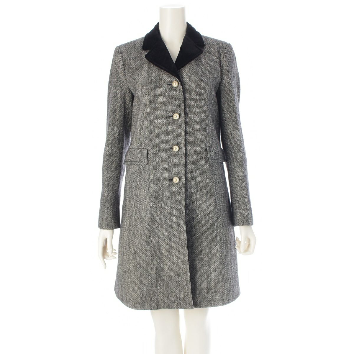 グッチ ウール GGパール ベロア コート 516422 ブラック×ホワイト 38