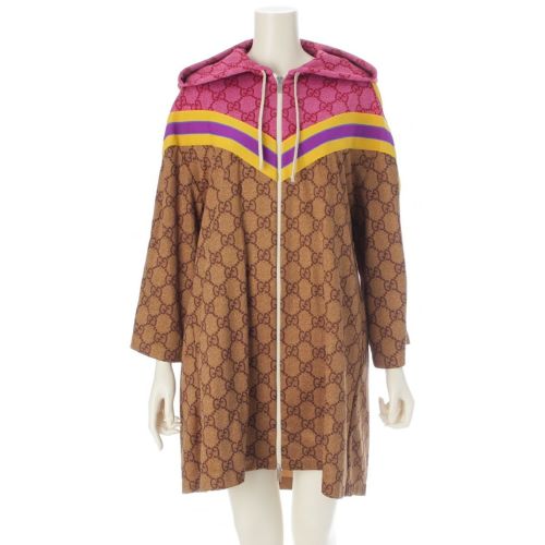 グッチ GGテクニカル ロゴ フーデッド プリーツ パーカー コート 550596 ブラウン S