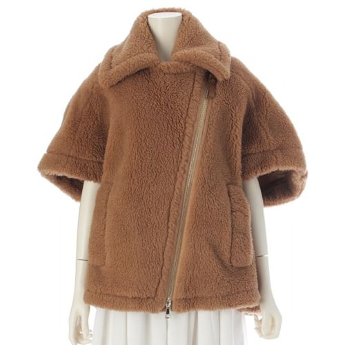 マックスマーラ 24年 NEWMANTO キャメル シルク テディ ケープ ポンチョ 473634426 ブラウン SM　165/88A