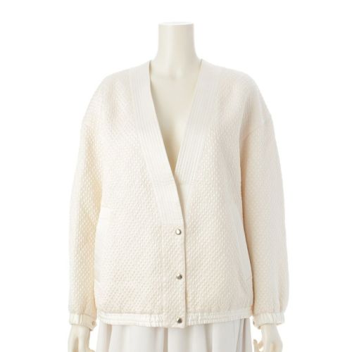 ドゥロワー ウール シルク フクレ ジャカード ノーカラージャケット 6522-299-0697 ホワイト F