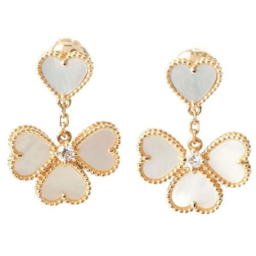 ヴァンクリーフ＆アーペル スウィートアルハンブラ ハート ダイヤ ピアス イヤリング ジュエリー Au750 VCARN5PQ00 マザーオブパール　ゴールド 6.4g