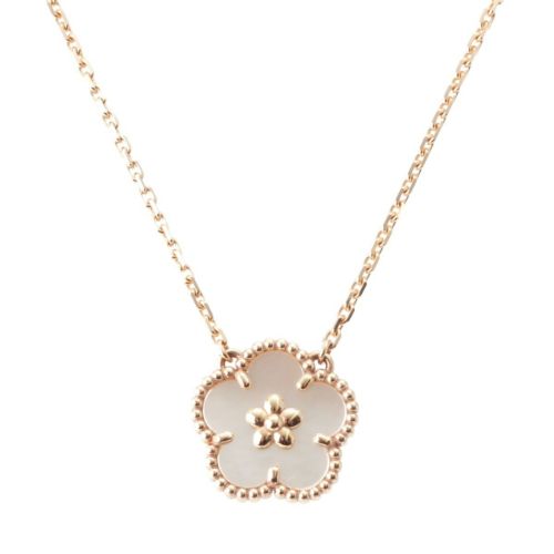 ヴァンクリーフ＆アーペル ラッキースプリング プラムブロッサム ネックレス ジュエリー Au750 VCARP9X100 マザーオブパール ゴールド 5.4g