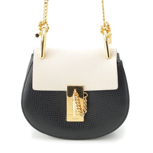 クロエ ドリュー レザー ゴールドチェーン ショルダーバッグ ブラック ホワイト