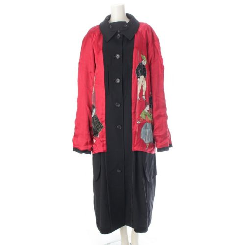 ヨウジヤマモト 21AW ウール 復刻 鹿鳴館 ロング コート アウター HX-C41-131 ブラック×レッド