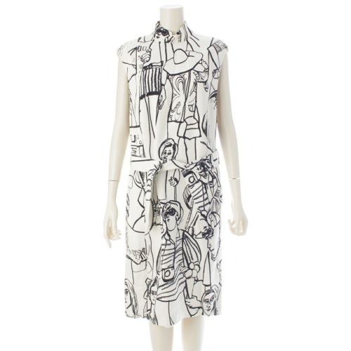 エミリオプッチ 人物柄 総柄 ハイネック ノースリーブ ワンピース ドレス ホワイト 40