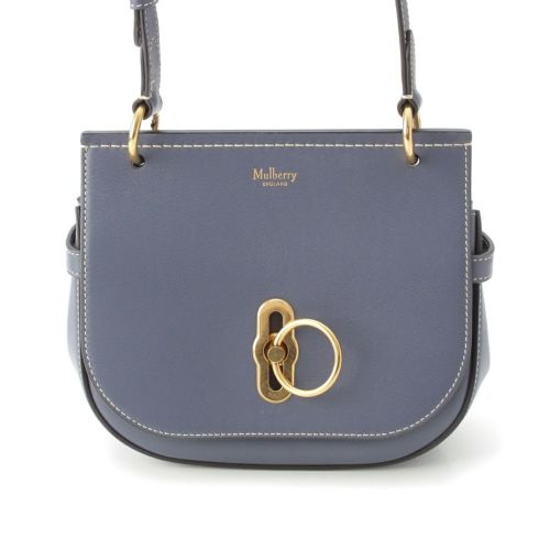 マルベリー アンバリースモール サッチェル レザー ロゴ ショルダーバッグ ライトグレー系 ブルー
