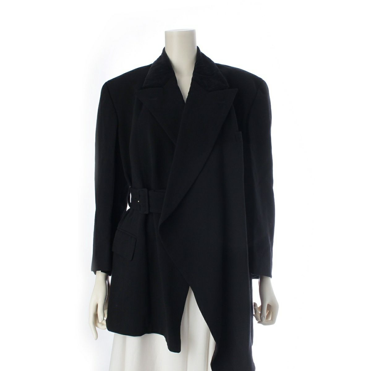 コムデギャルソン 80s AD記載無し 80s ウール コットン ベロア調 切替 燕尾 テーラードジャケット GJ-05037S ブラック S