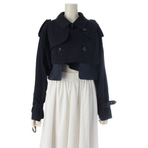 コムデギャルソン AD1991 92SS ウール UNFINISHED アンフィニッシュド期 カットアウト クロップドトレンチ ジャケット GC-110140 ネイビー ‐