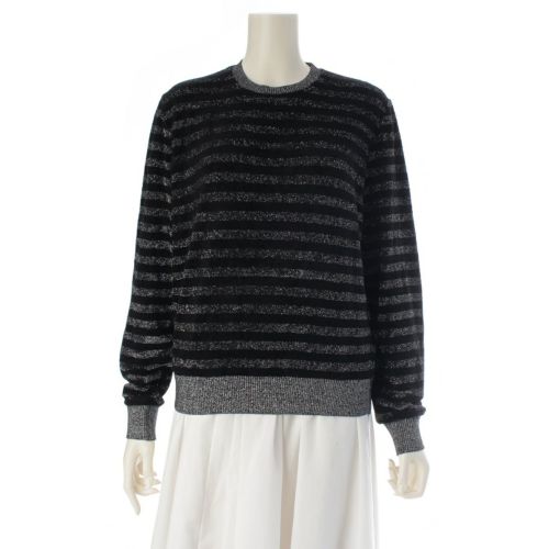 サンローラン 19年 ボーダー ラメ ニット セーター トップス 590365 ブラック シルバー M