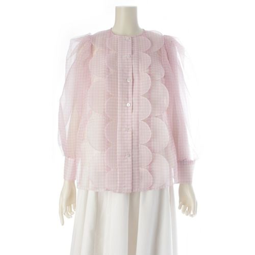 セブンテン バイ ミホカワヒト 22SS シアー スカラップ ギンガムチェック ブラウス インナー付き トップス 6S105 ピンク ホワイト M