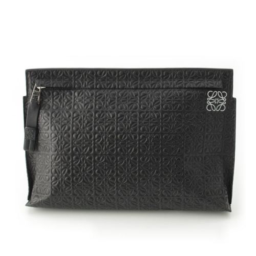 ロエベ レザー リピートアナグラム クラッチバッグ ブラック